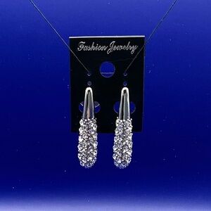 Crystal Pave Drop Silver Tone Earrings